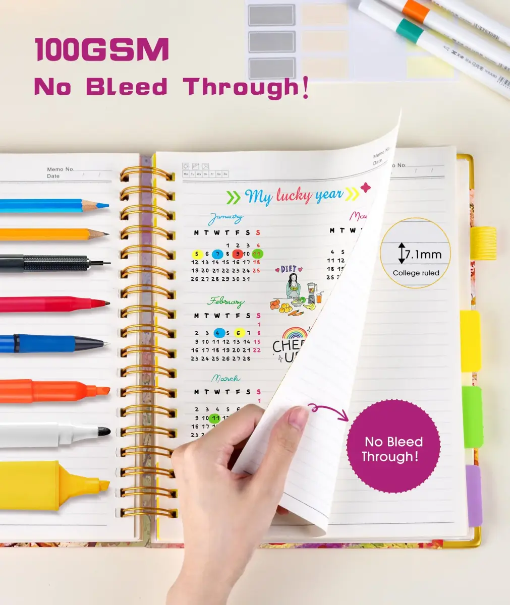dilitego Hardcover Spiral Notebook Journal 300 Pages | 5 Subject College Ruled Notebook for Work School Note Taking - view 5