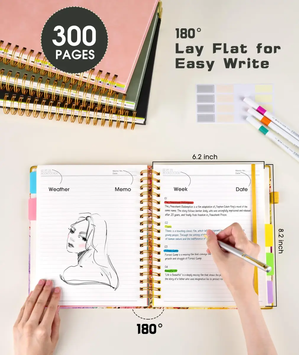 dilitego Hardcover Spiral Notebook Journal 300 Pages | 5 Subject College Ruled Notebook for Work School Note Taking - view 6