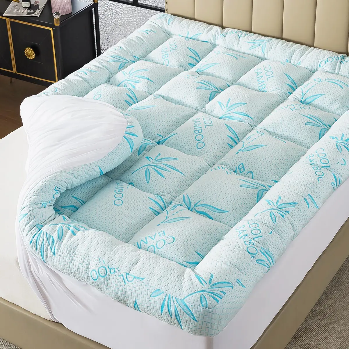 WhatsBedding 5 Inch King Mattress Topper Breathable Bamboo Viscose Air Layer | Cool & Soft for King Size Beds - main product image
