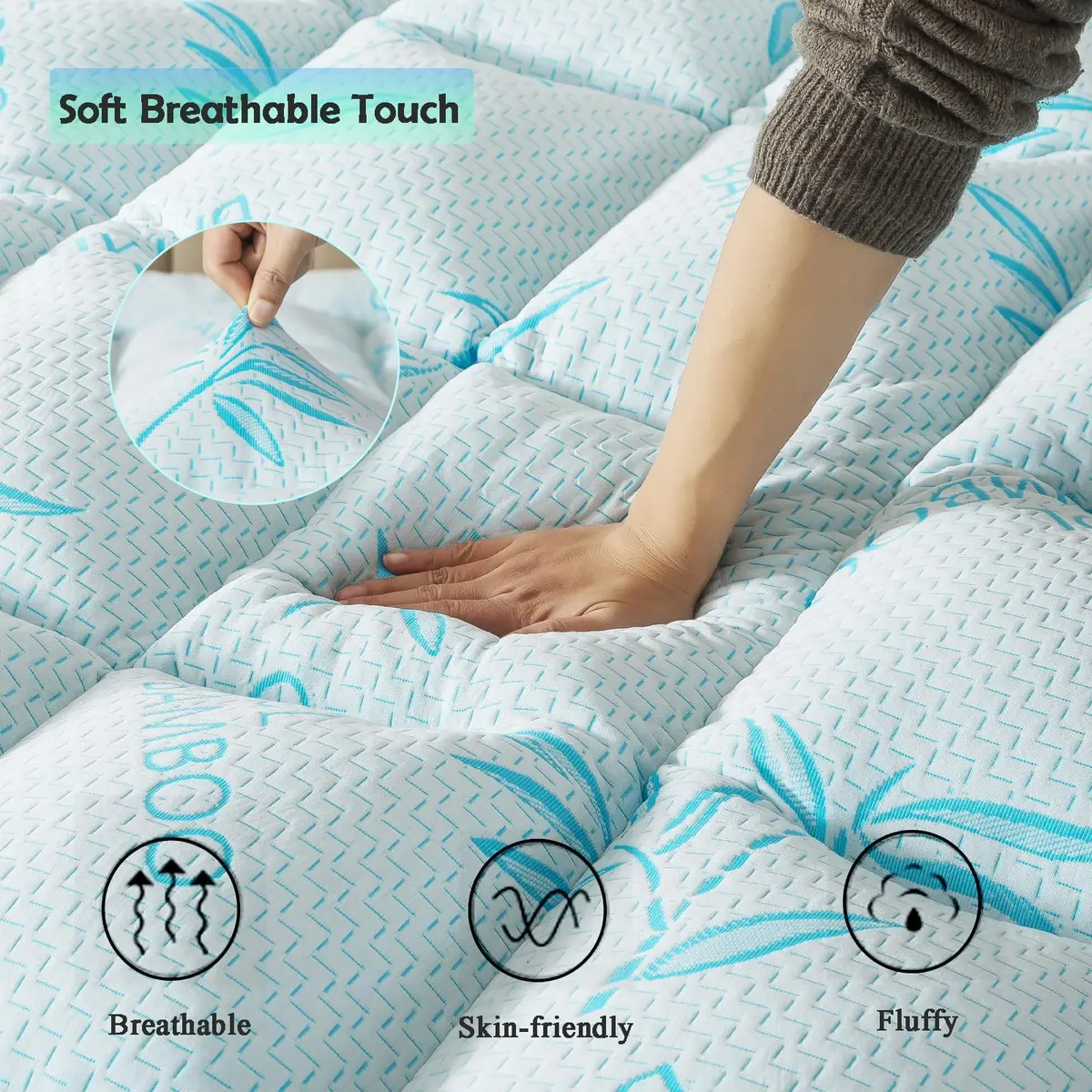 WhatsBedding 5 Inch King Mattress Topper Breathable Bamboo Viscose Air Layer | Cool & Soft for King Size Beds - view 3
