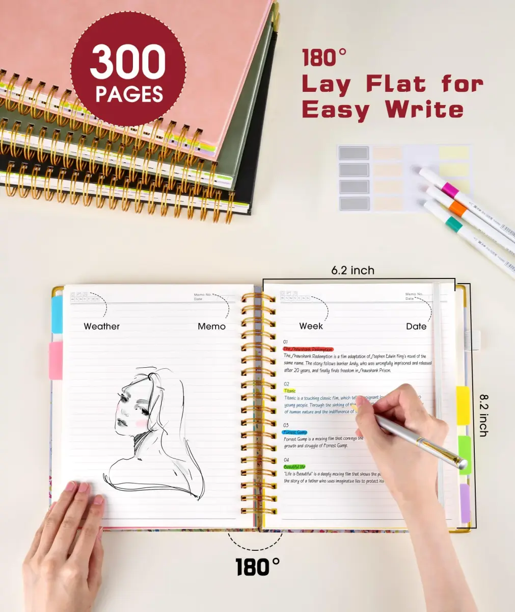 dilitego Hardcover Spiral Notebook Journal with Removable Dividers, 300 Pages 5 Subject, 100GSM Paper, A5 Tree of Life - view 6