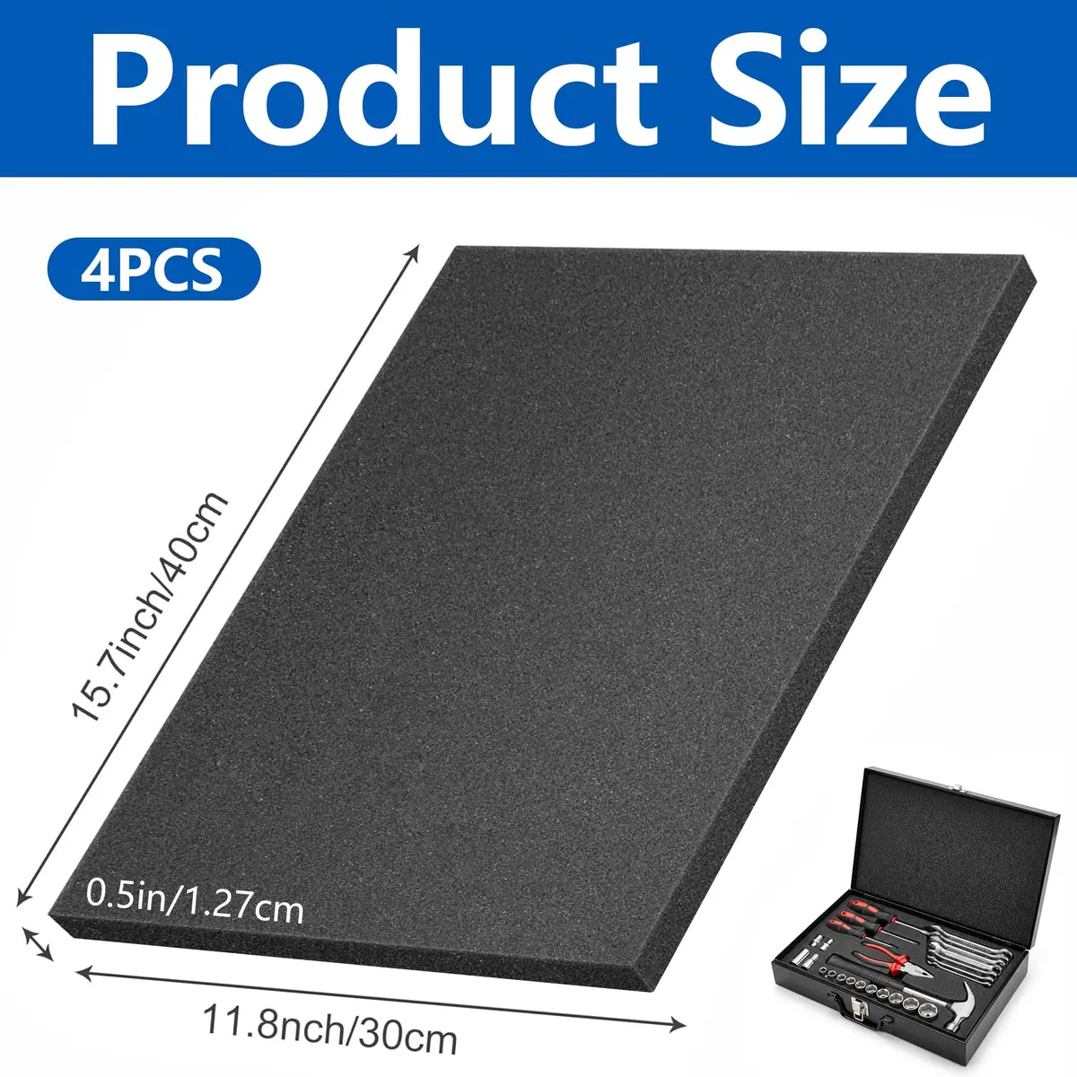 DECOHS Black Polyurethane Foam Sheets 16x12x0.5 Inch (40x30x1.27cm) | Cuttable Foam Inserts for Cases - view 2