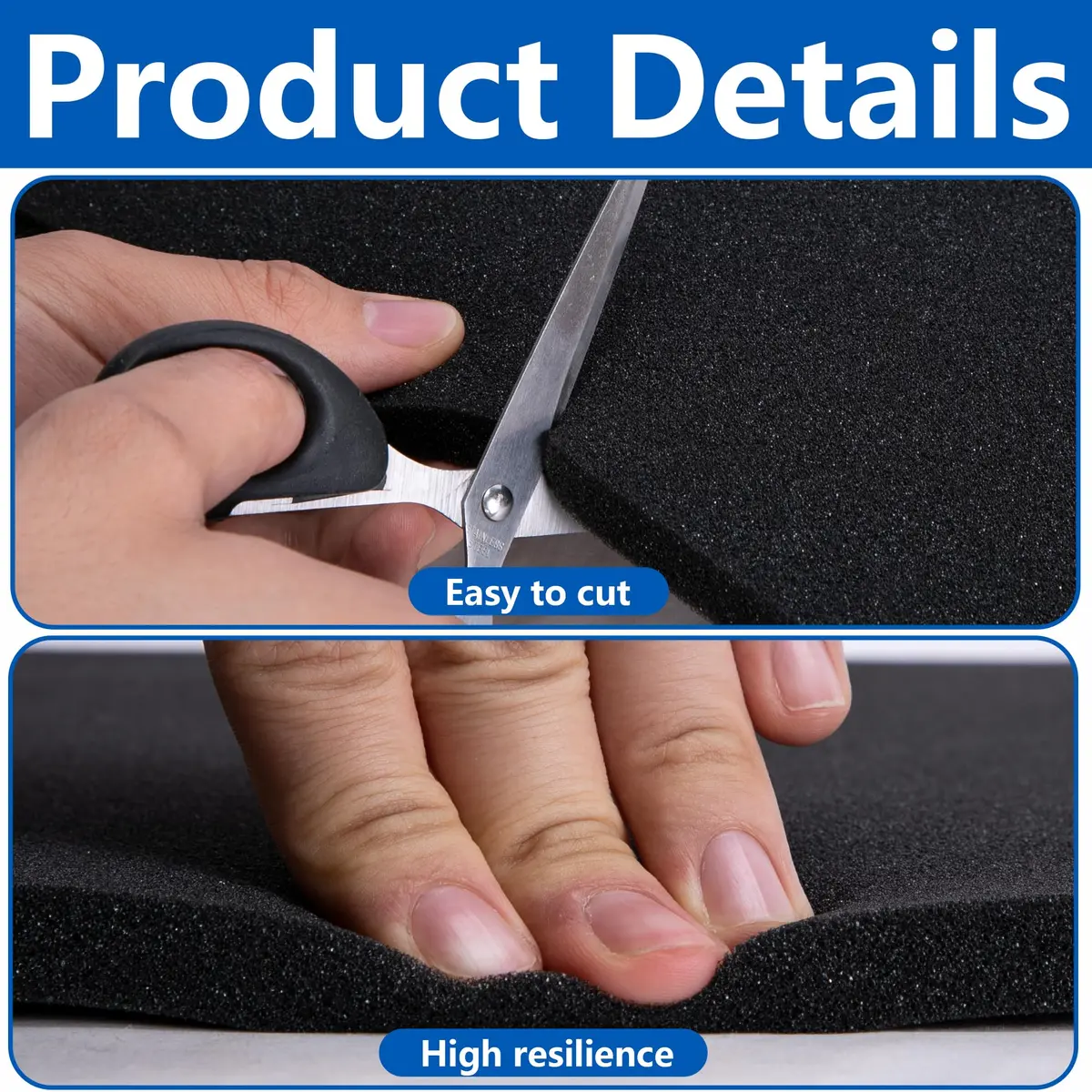 DECOHS Black Polyurethane Foam Sheets 16x12x0.5 Inch (40x30x1.27cm) | Cuttable Foam Inserts for Cases - view 3