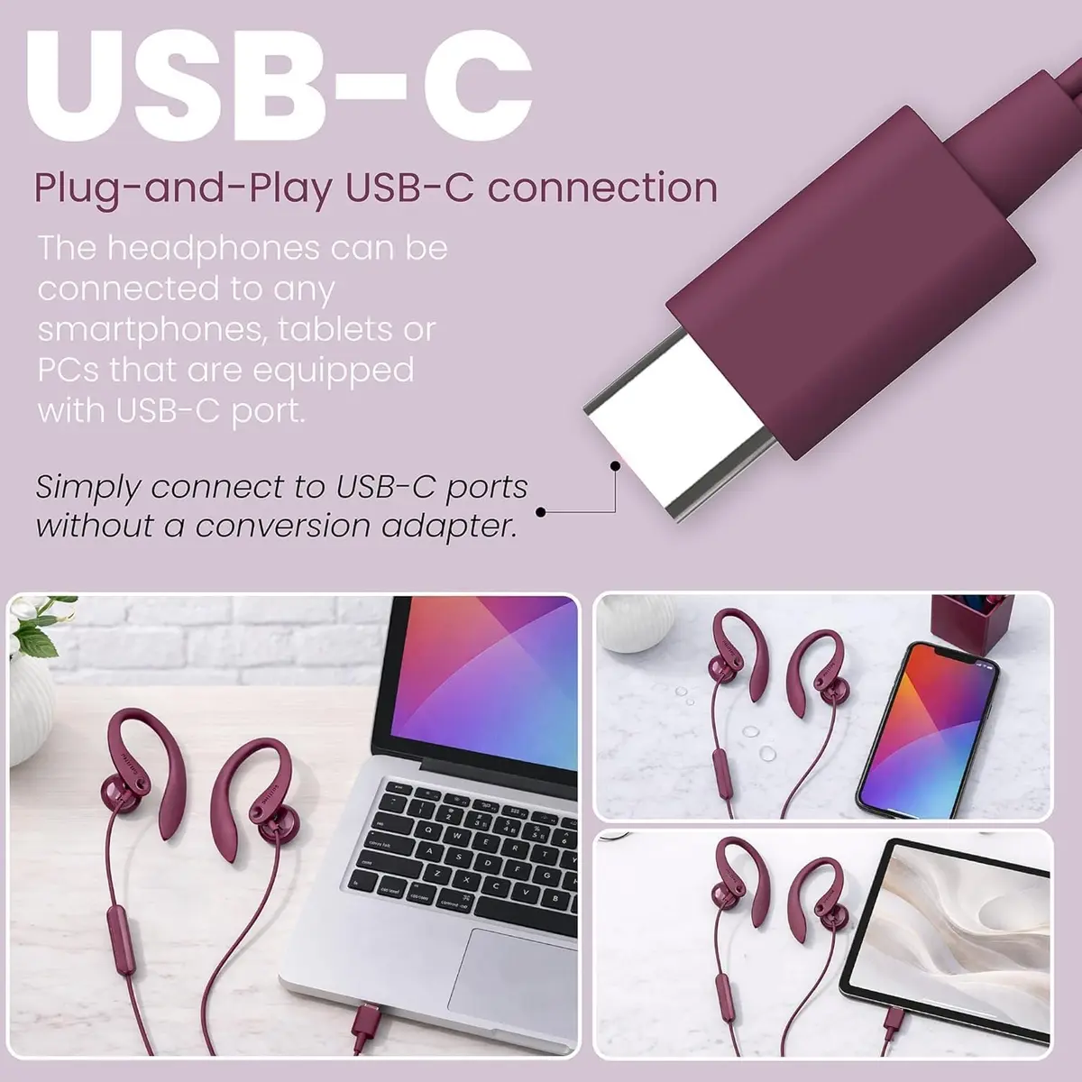 PHILIPS USB-C Wired Earbuds with Microphone & in-Line Control | Secure Fit Sports Headset - view 7