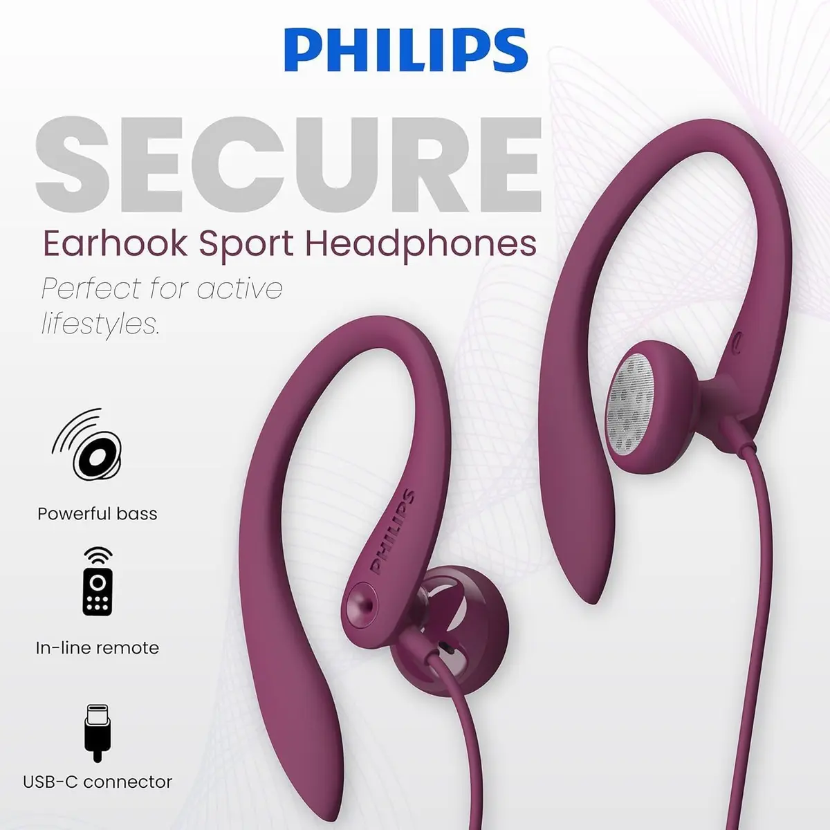 PHILIPS USB-C Wired Earbuds with Microphone & in-Line Control | Secure Fit Sports Headset - view 2