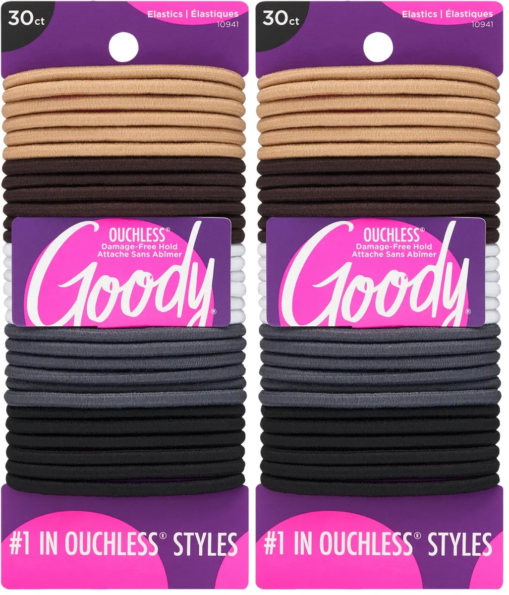 Goody Ouchless Elastic Hair Ties - 60 Count (Pack of 2) | No-Snag, No-Damage Hold for All Hair Types - main product image