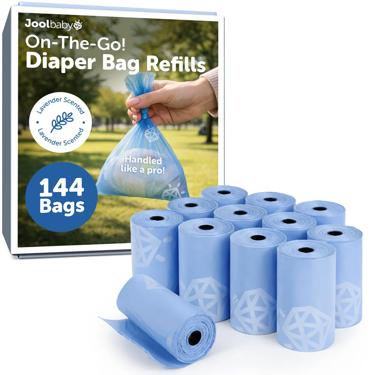 Jool Baby Disposable Diaper Bag Refills 12 Rolls | Lavender-Scented Odor-Controlling Bags for On-the-Go Use - main product image