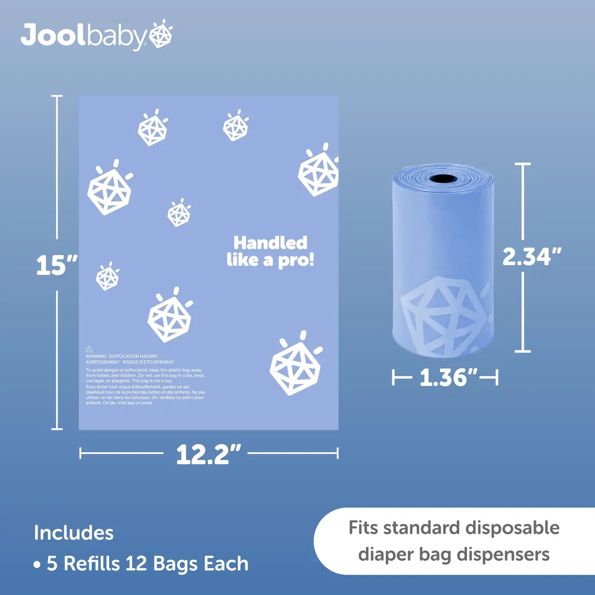 Jool Baby Disposable Diaper Bag Refills 12 Rolls | Lavender-Scented Odor-Controlling Bags for On-the-Go Use - view 2
