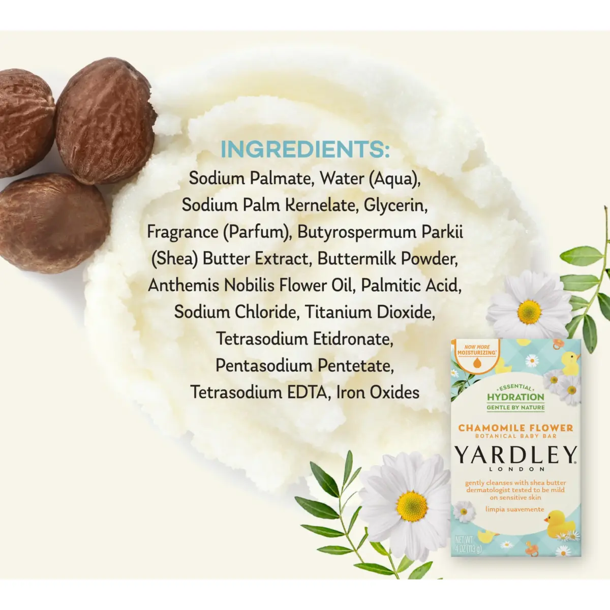 Yardley London Chamomile Flower Nourishing Baby Bar Soap 200g (7oz) | Dermatologist Tested for Sensitive Skin - view 6