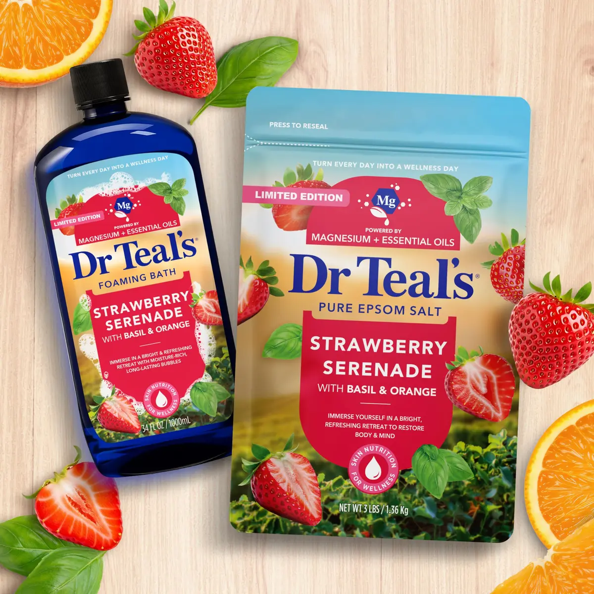 Dr Teal's Epsom Salt Magnesium Soak, Strawberry Serenade, 48 oz (Pack of 2) | Relaxing Bath Salt with Citrus & Basil - view 6