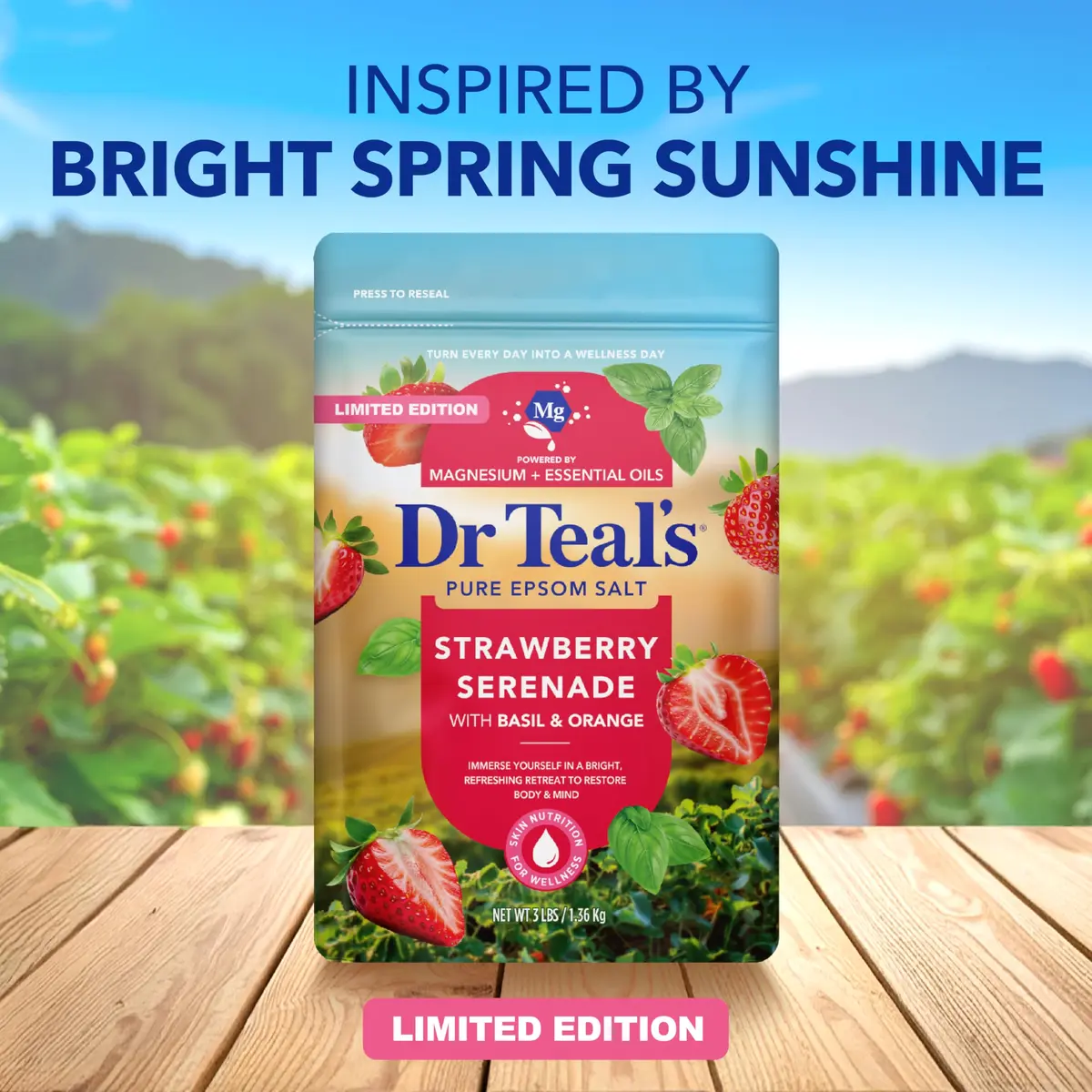 Dr Teal's Epsom Salt Magnesium Soak, Strawberry Serenade, 48 oz (Pack of 2) | Relaxing Bath Salt with Citrus & Basil - view 2