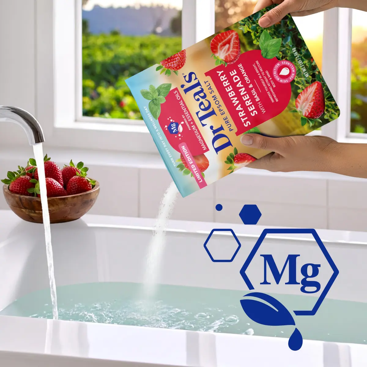 Dr Teal's Epsom Salt Magnesium Soak, Strawberry Serenade, 48 oz (Pack of 2) | Relaxing Bath Salt with Citrus & Basil - view 3