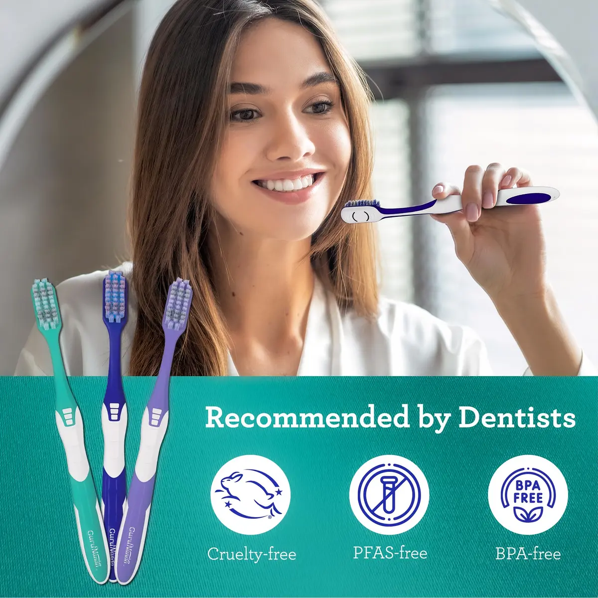 GuruNanda Gentle Giant Toothbrush with Dual Action Flossing Spiral Bristles, Non-Slip Ergo Dexa Grip, BPA Free, 2 Count | Dentist Recommended - view 7