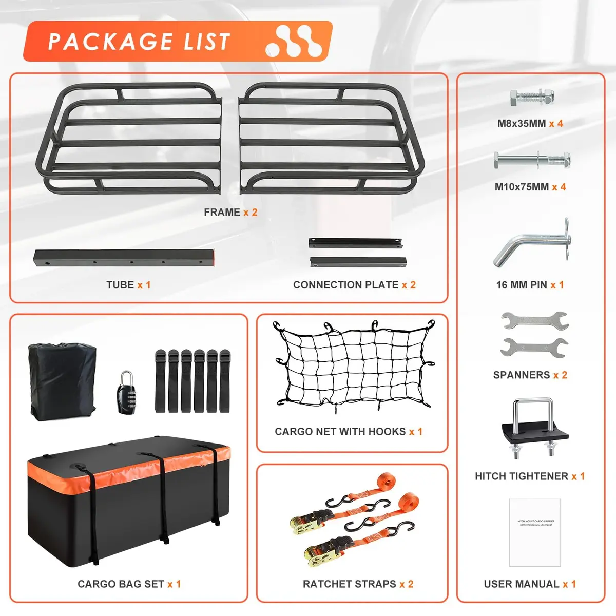 MeeFar Hitch Mount Cargo Carrier Rack Basket 53"x19"x5.5" | 500 lbs capacity for SUVs & trucks - view 7