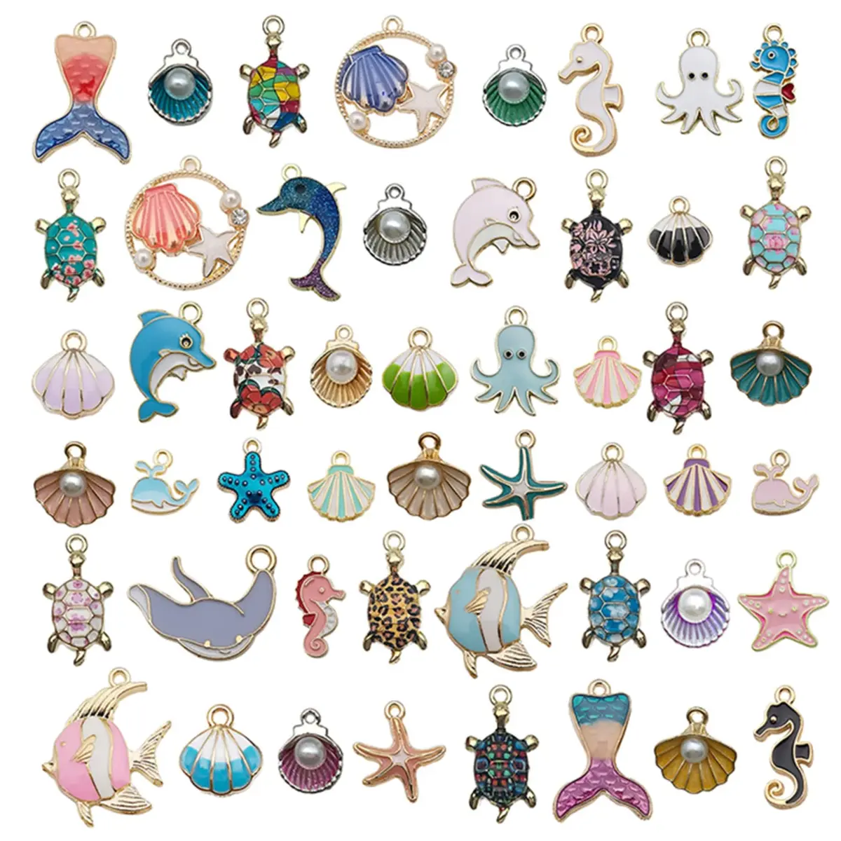 YouLuo Ocean Enamel Charms for Jewelry Making 100Pcs | Gold Plated Zinc Alloy, 0.35-1.1 Inches - main product image