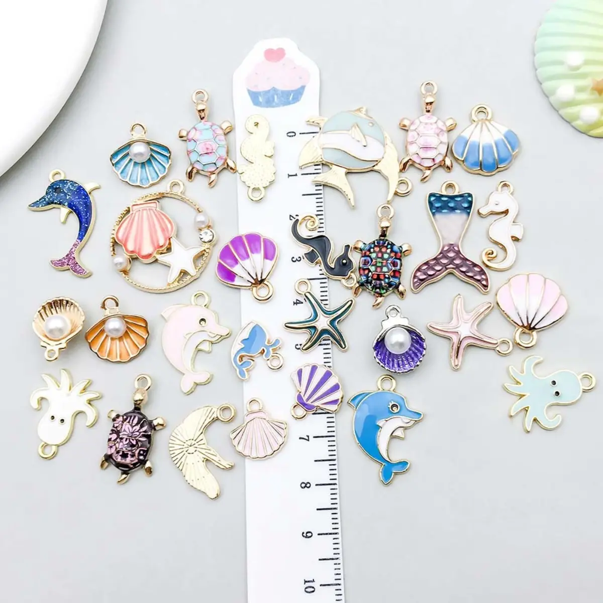 YouLuo Ocean Enamel Charms for Jewelry Making 100Pcs | Gold Plated Zinc Alloy, 0.35-1.1 Inches - view 5