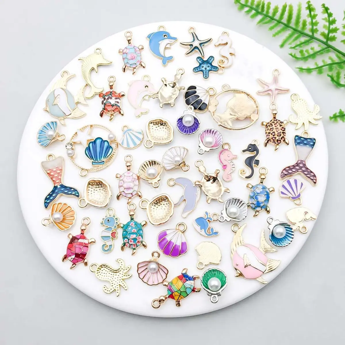 YouLuo Ocean Enamel Charms for Jewelry Making 100Pcs | Gold Plated Zinc Alloy, 0.35-1.1 Inches - view 2