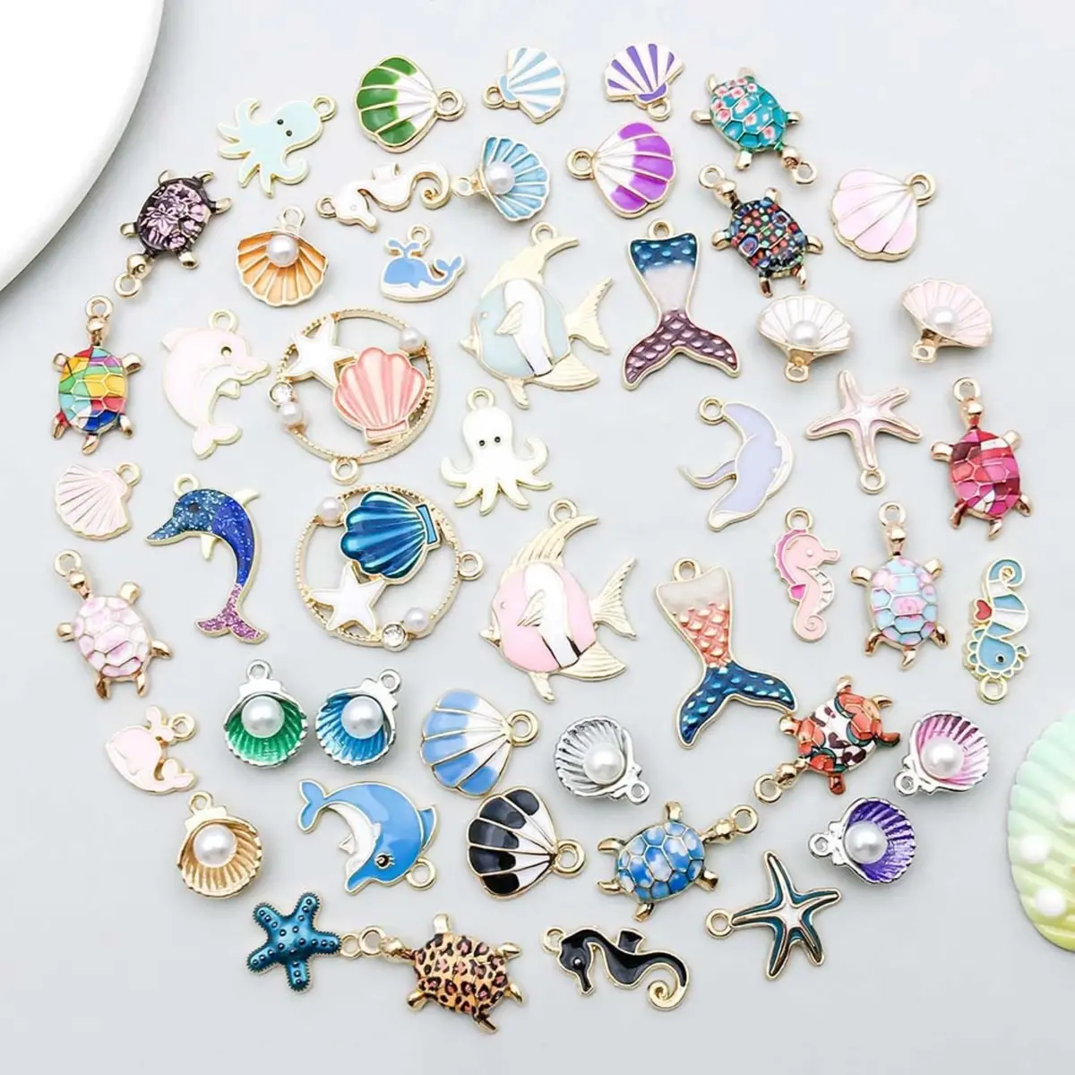 YouLuo Ocean Enamel Charms for Jewelry Making 100Pcs | Gold Plated Zinc Alloy, 0.35-1.1 Inches - view 3