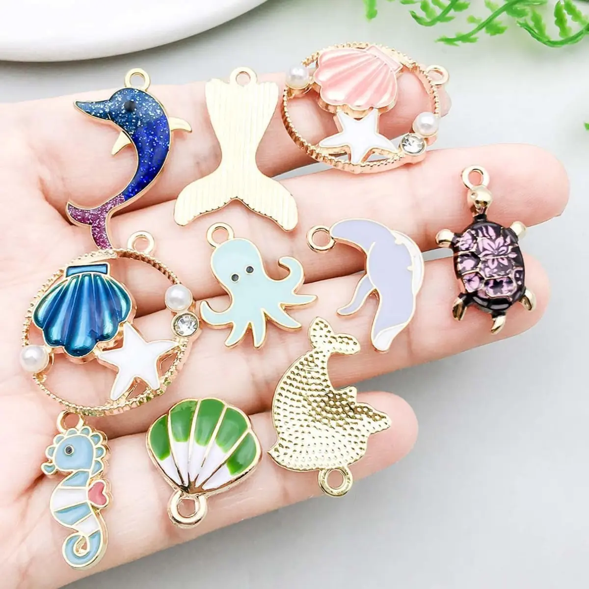 YouLuo Ocean Enamel Charms for Jewelry Making 100Pcs | Gold Plated Zinc Alloy, 0.35-1.1 Inches - view 4