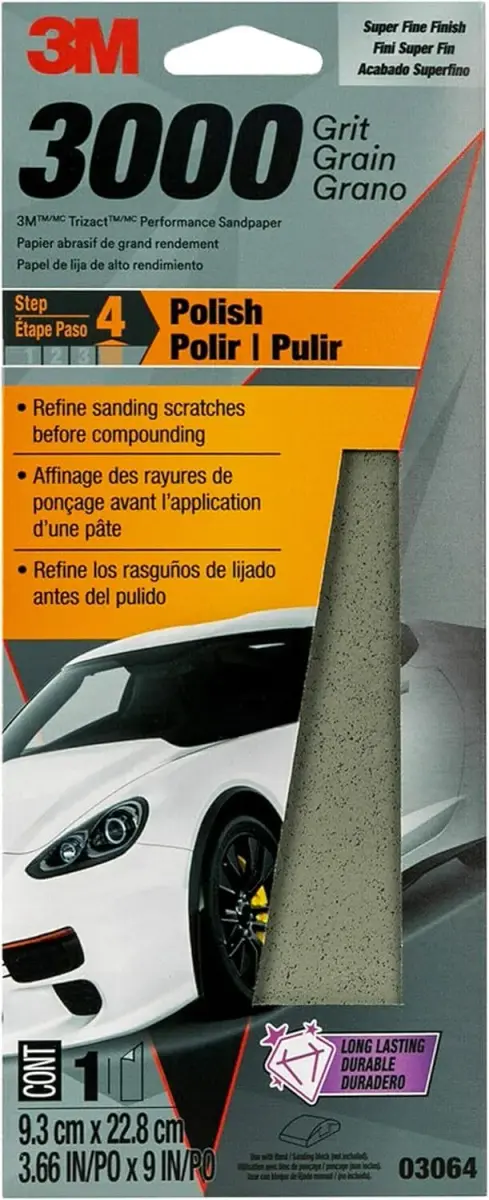 3M Trizact Performance Sandpaper 3000 Grit 9" x 3 2/3" (25mm x 230mm) Pack of 3 | Polishes Clear Coat & Paint - view 6