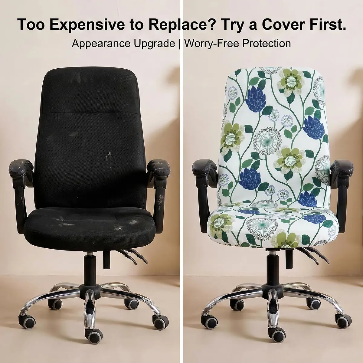 WOMACO Office Chair Cover Large | Stretch Floral Protector for High Back Desk Chair - view 5