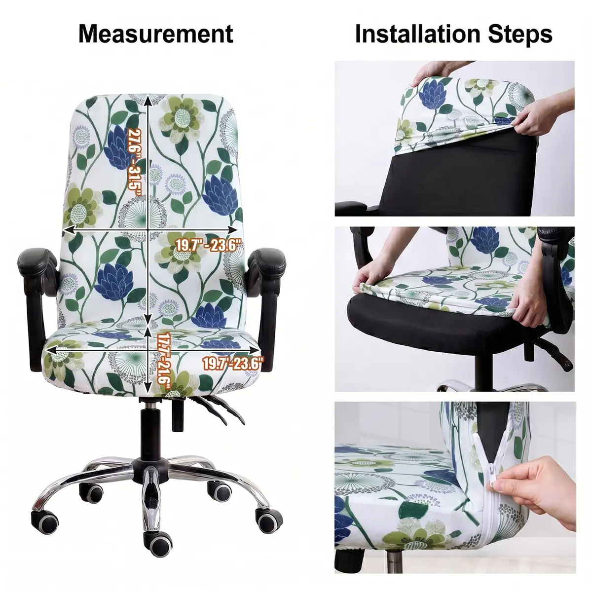 WOMACO Office Chair Cover Large | Stretch Floral Protector for High Back Desk Chair - view 6
