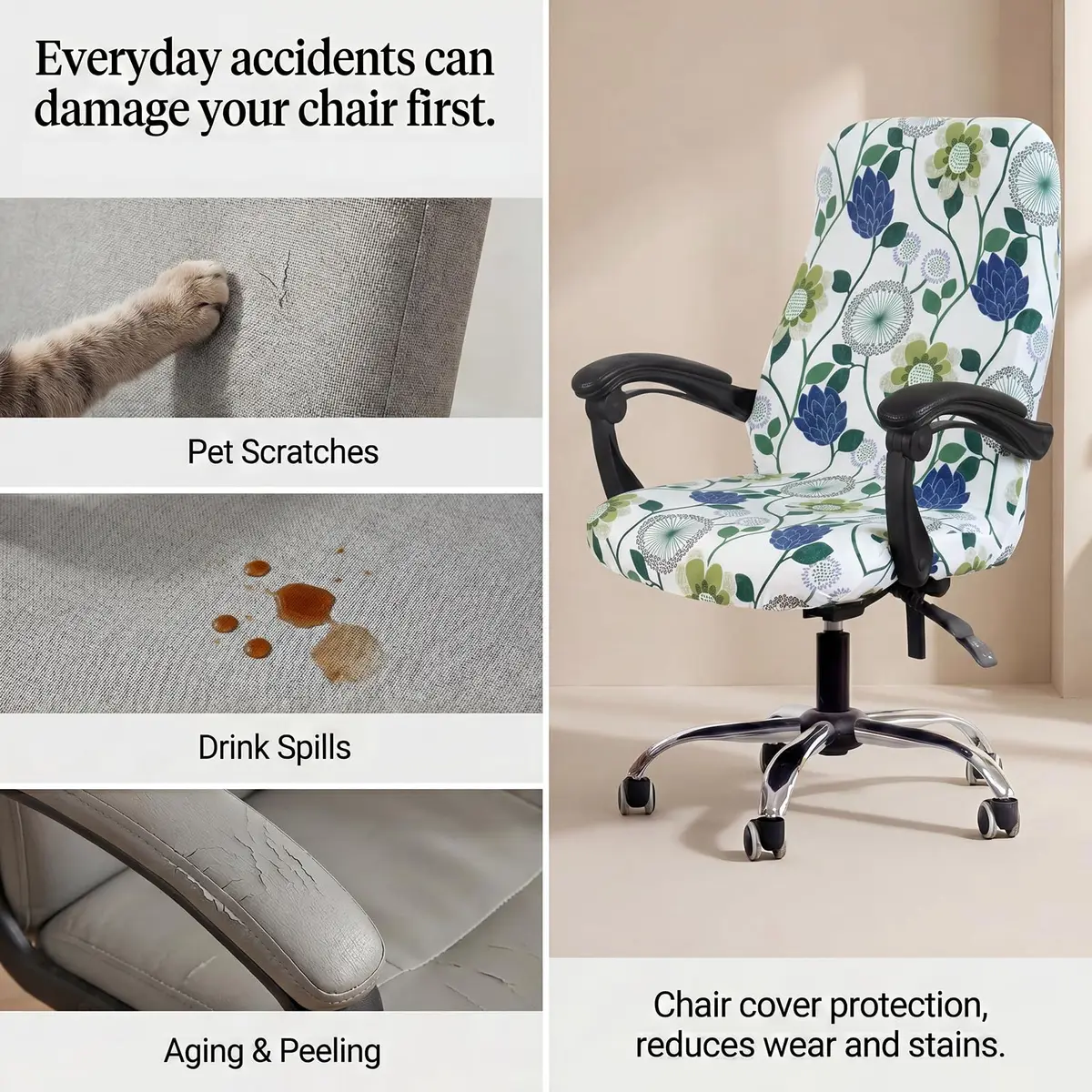 WOMACO Office Chair Cover Large | Stretch Floral Protector for High Back Desk Chair - view 4