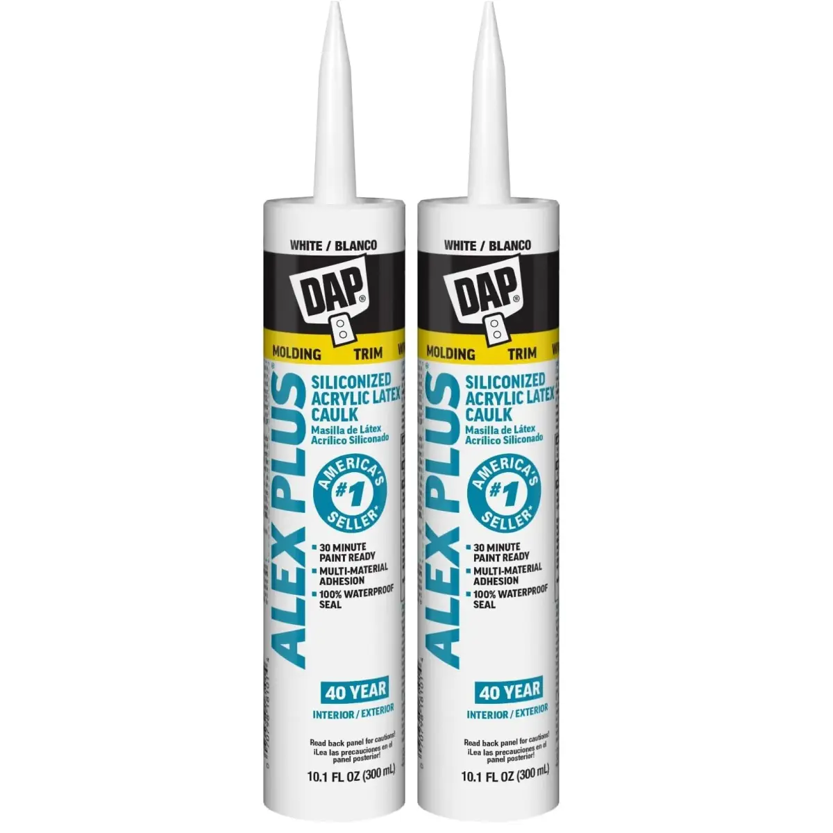 DAP Alex Plus Acrylic Latex Caulk with Silicone, White, 20.2 fl oz (2-Pack) | Fire Barrier Sealant for Interior/Exterior Use - main product image