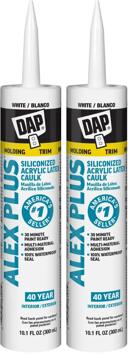 DAP Alex Plus Acrylic Latex Caulk with Silicone, White, 20.2 fl oz (2-Pack) | Fire Barrier Sealant for Interior/Exterior Use - main product image