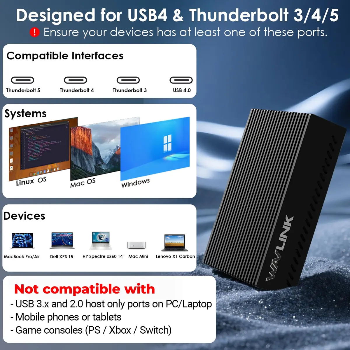 WAVLINK USB4 to 10Gbps Ethernet Adapter Supports Thunderbolt 3/4/5 & USB4 | True 10Gbps Wired Performance - view 5