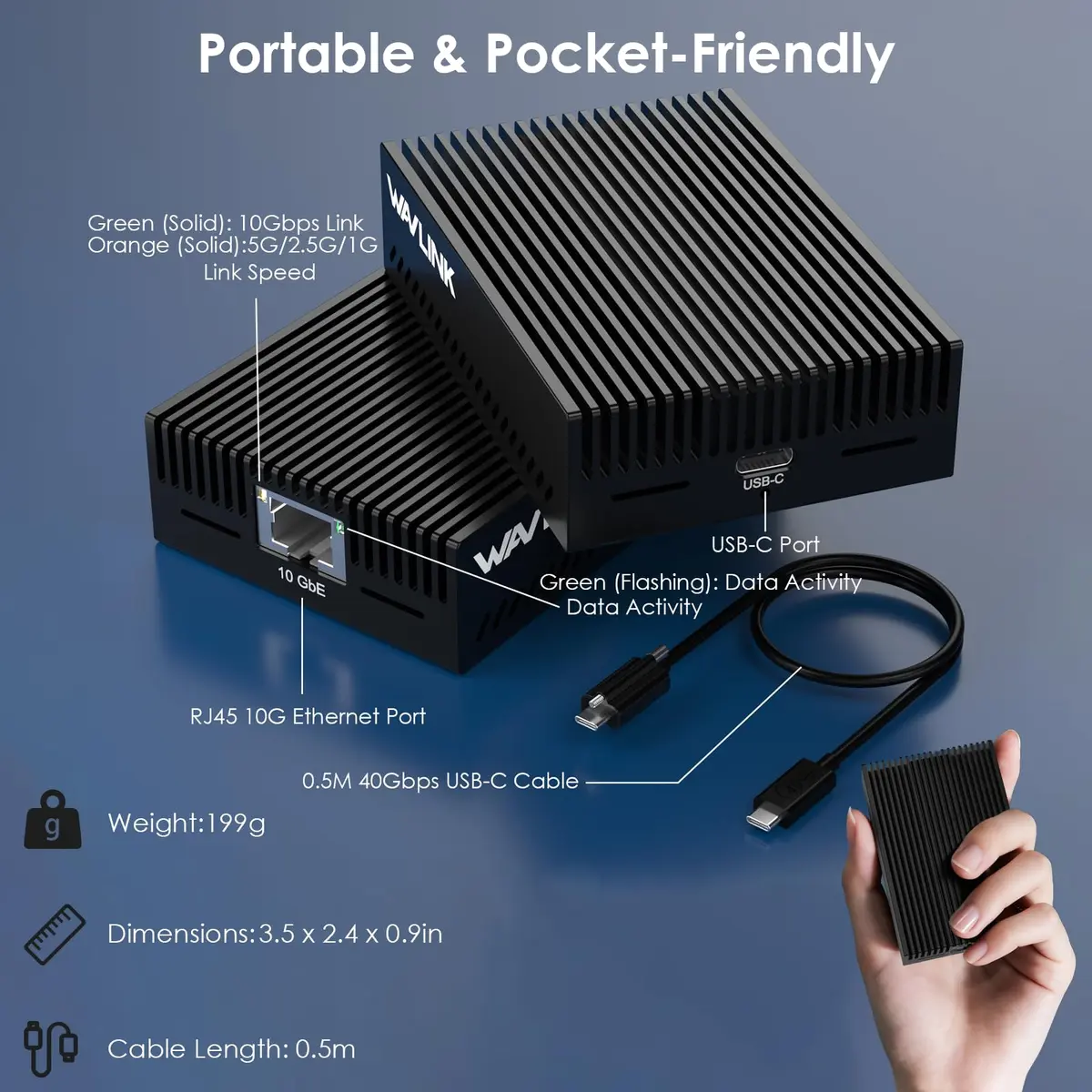 WAVLINK USB4 to 10Gbps Ethernet Adapter Supports Thunderbolt 3/4/5 & USB4 | True 10Gbps Wired Performance - view 8