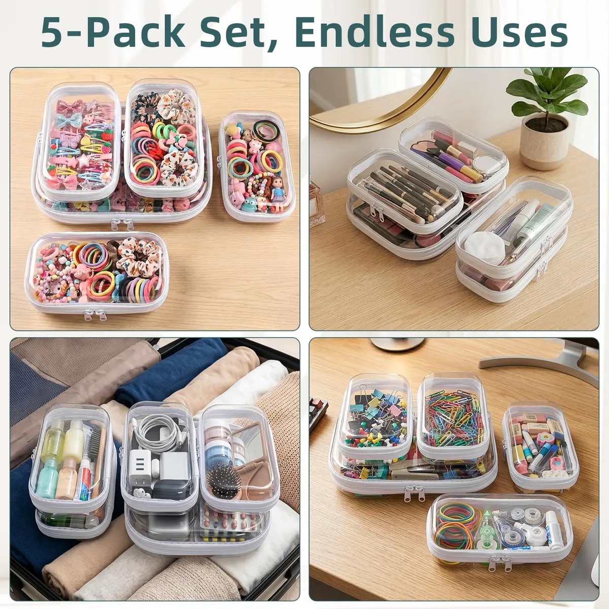 CarryEpic Clear Hard Shell Zipper Cases (5 Packs) 20.5cm (8.1in) x 25.2cm (9.9in) x 5.9cm (2.3in) | TSA Approved Travel Organizer - view 2