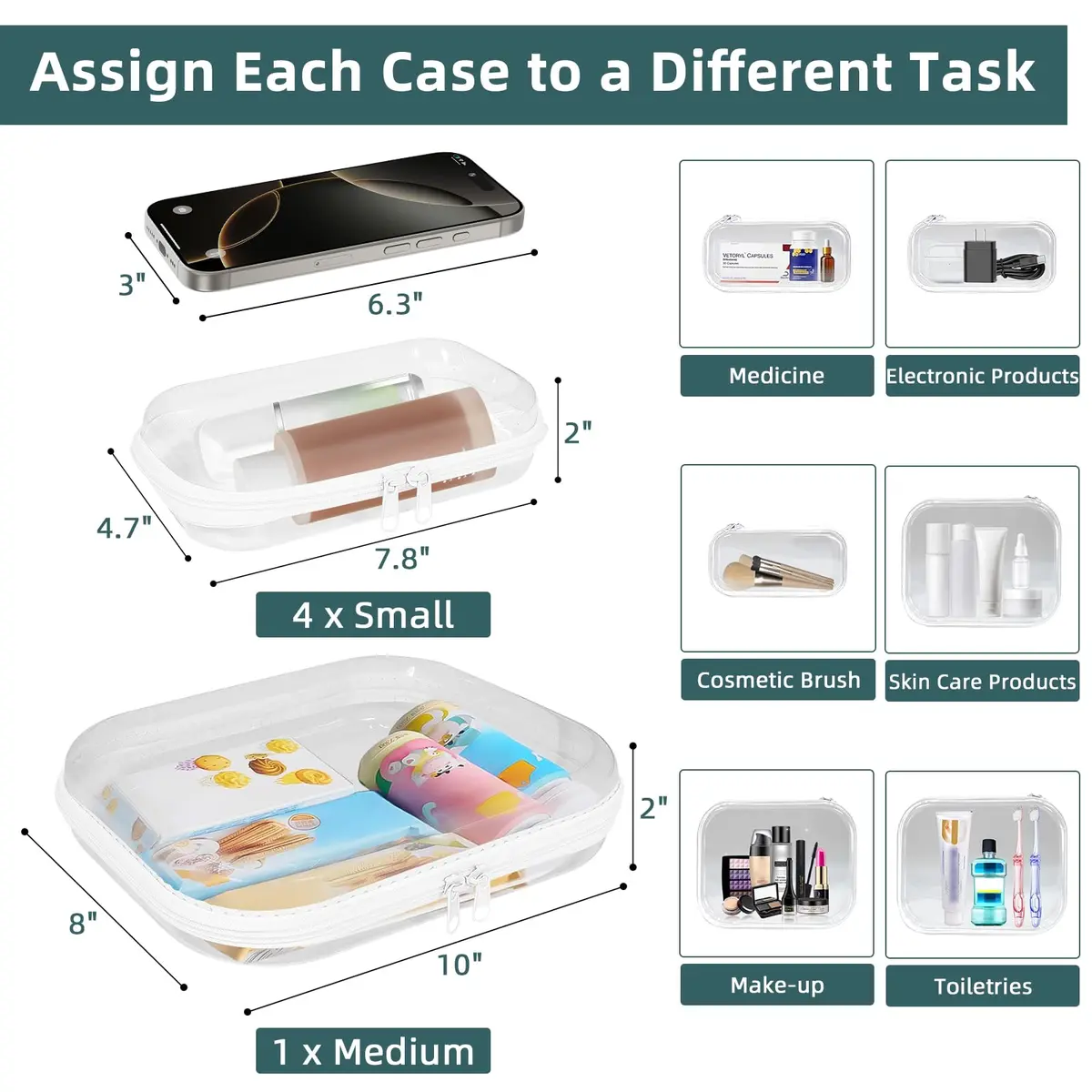 CarryEpic Clear Hard Shell Zipper Cases (5 Packs) 20.5cm (8.1in) x 25.2cm (9.9in) x 5.9cm (2.3in) | TSA Approved Travel Organizer - view 3