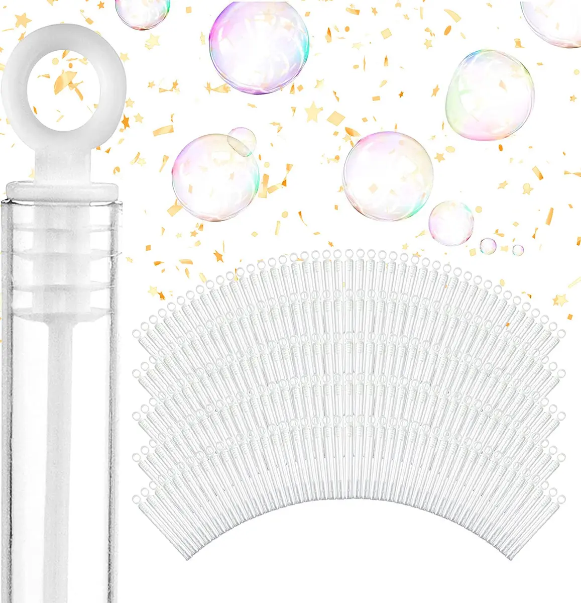 Stock Your Home Wedding Bubbles Bulk - White Circle Top Wands (200 Count) | Wedding Bubble Favors for Guests - main product image