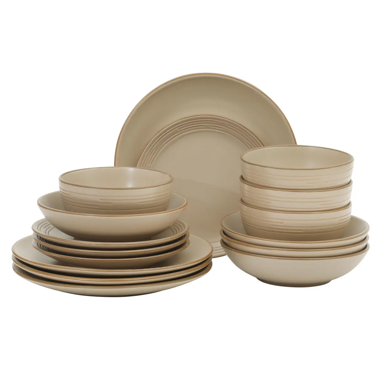 Gibson Home Chiswick House 16-Piece Stoneware Dinnerware Set for 4 | Beige with Wax Relief Rim, Dishwasher Safe - main product image
