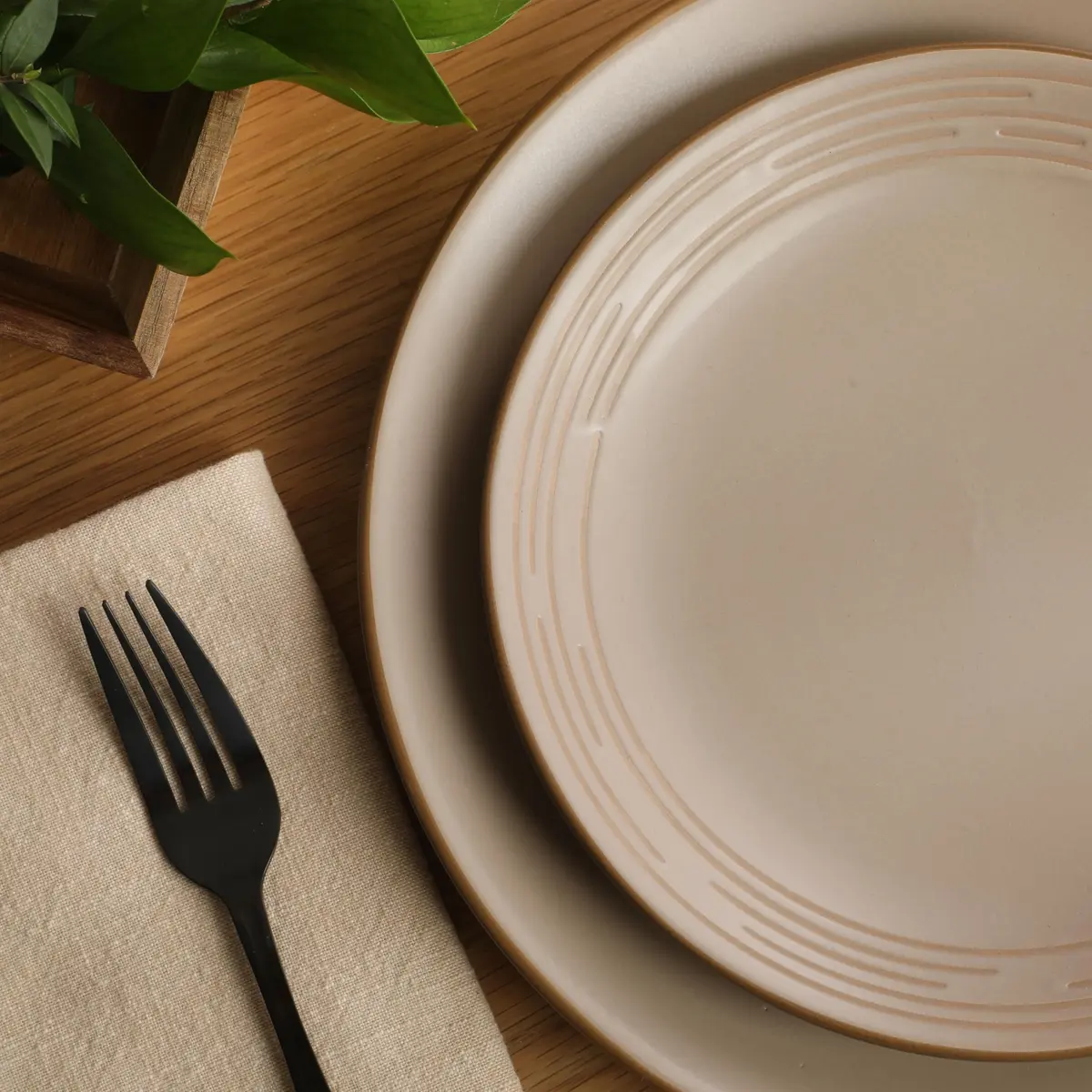 Gibson Home Chiswick House 16-Piece Stoneware Dinnerware Set for 4 | Beige with Wax Relief Rim, Dishwasher Safe - view 6