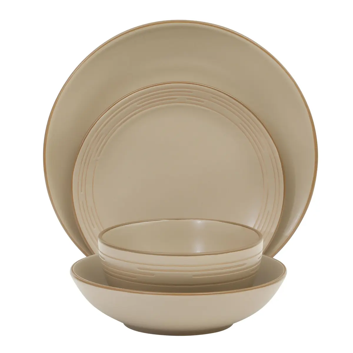 Gibson Home Chiswick House 16-Piece Stoneware Dinnerware Set for 4 | Beige with Wax Relief Rim, Dishwasher Safe - view 7