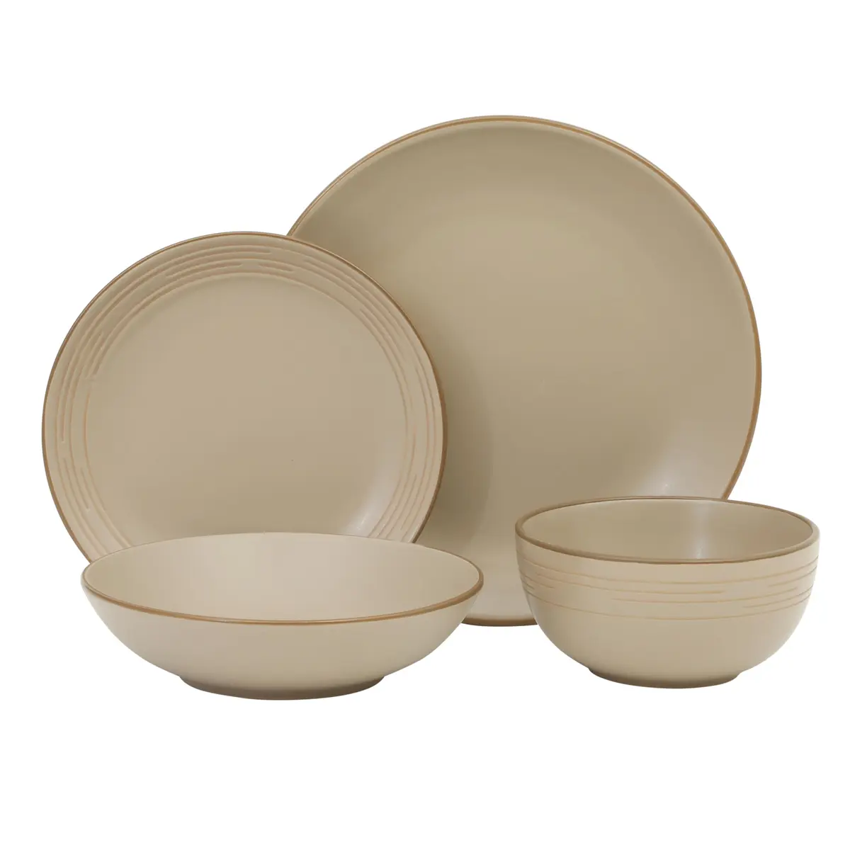 Gibson Home Chiswick House 16-Piece Stoneware Dinnerware Set for 4 | Beige with Wax Relief Rim, Dishwasher Safe - view 8