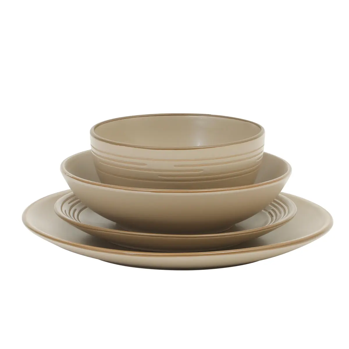 Gibson Home Chiswick House 16-Piece Stoneware Dinnerware Set for 4 | Beige with Wax Relief Rim, Dishwasher Safe - view 9
