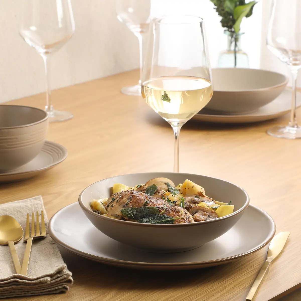 Gibson Home Chiswick House 16-Piece Stoneware Dinnerware Set for 4 | Beige with Wax Relief Rim, Dishwasher Safe - view 4