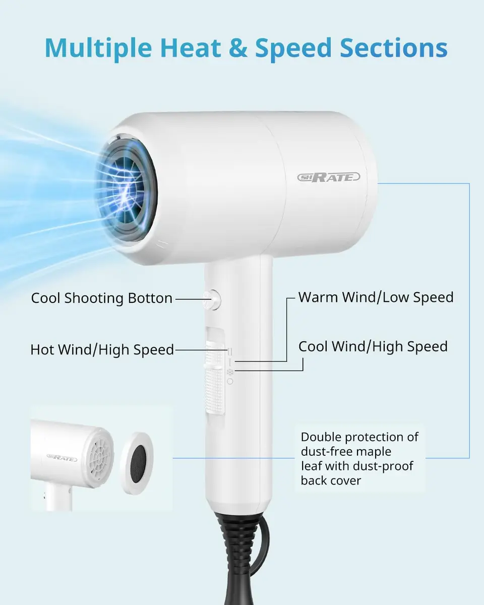 SHRATE Professional Ionic Hair Dryer with Diffuser & Nozzle | Low Noise for All Hair Types - view 2