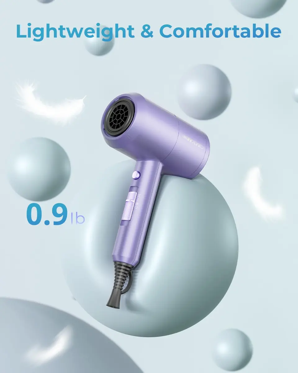 SHRATE Professional Ionic Hair Dryer with Diffuser & Nozzle | Low Noise, 1800W, Aluminum | Travel & Home Use - view 3