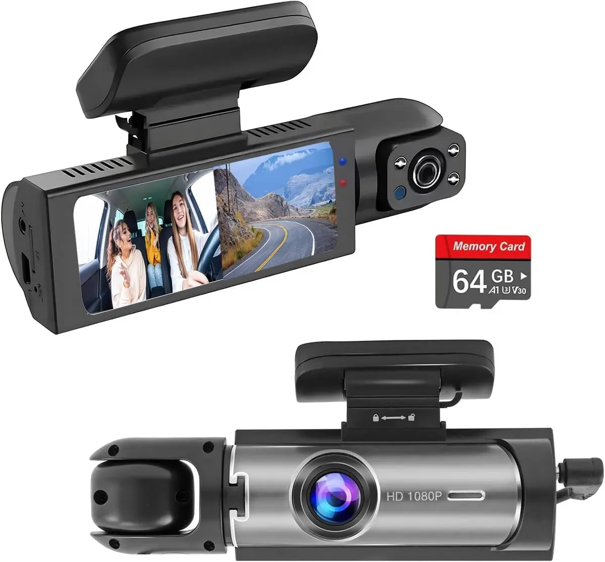 Wagoyo Dashcam Front and Inside | 1080p Night Vision Wide Angle 3.16 Inch IPS Screen - main product image