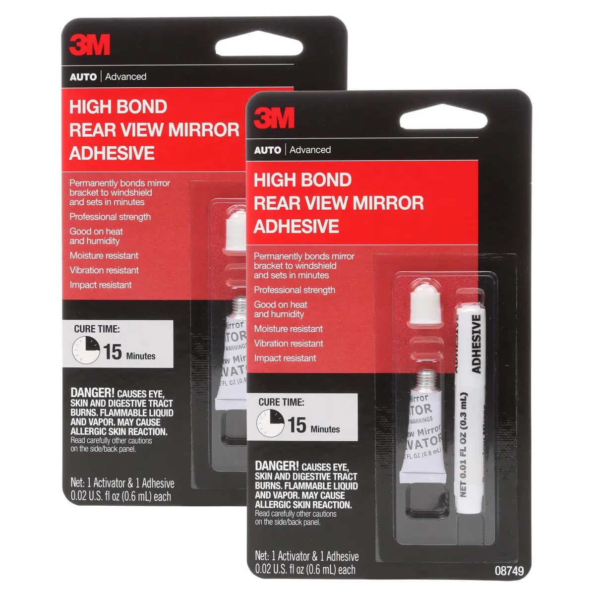 3M High-Bond Rearview Mirror Adhesive 2-Pack 0.02 fl oz Each (1.2 mL Total) | Securely Attaches Mirror Brackets - main product image