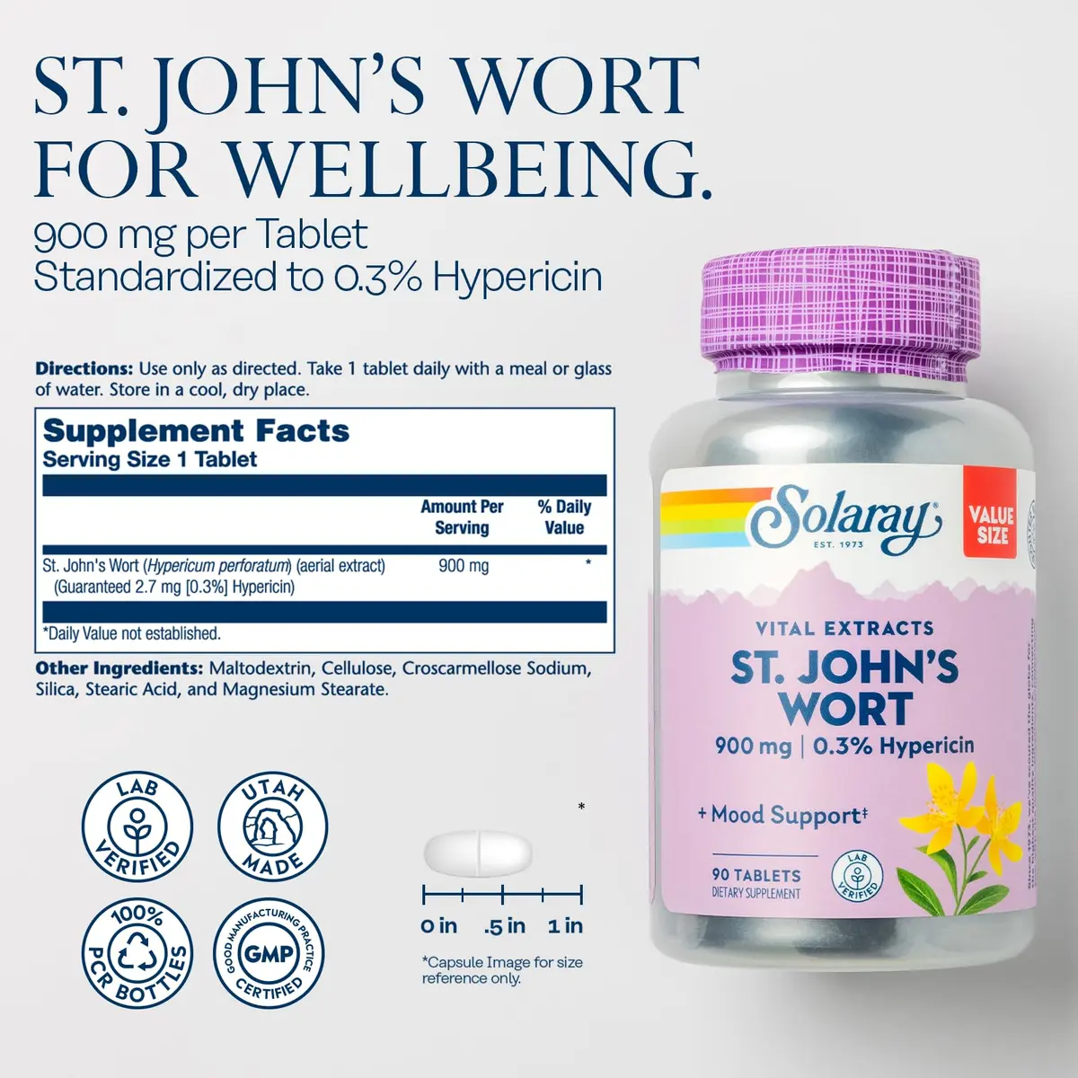 SOLARAY St. John's Wort Extract 900 mg | Standardized Botanical Supplement for Mood & Brain Support - main product image