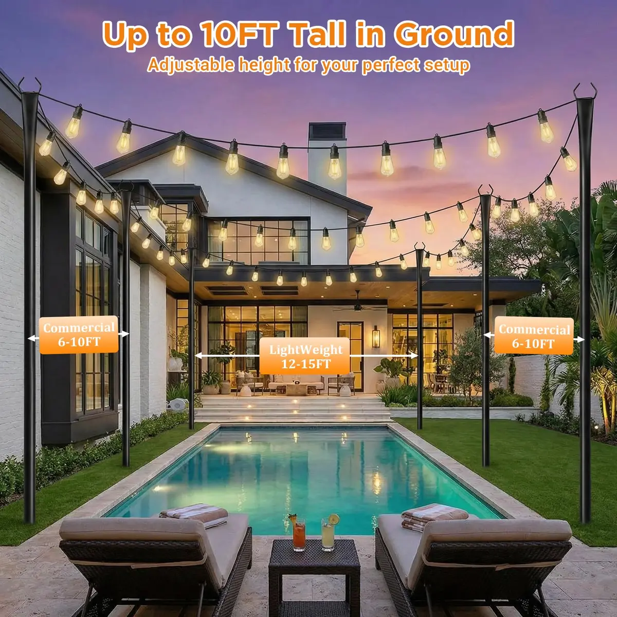 Litmustes 10FT String Light Poles | Heavy Duty Outdoor Steel Support, 4 Pack, Anti-Rust, Garden & Patio - view 8