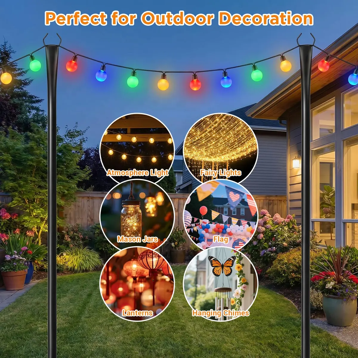 Litmustes 10FT String Light Poles | Heavy Duty Outdoor Steel Support, 4 Pack, Anti-Rust, Garden & Patio - view 2