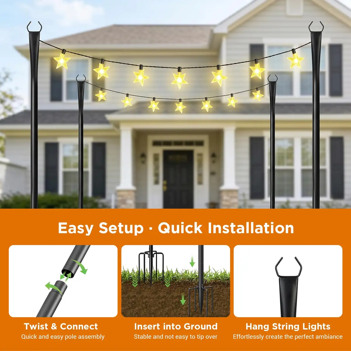 Litmustes 10FT String Light Poles | Heavy Duty Outdoor Steel Support, 4 Pack, Anti-Rust, Garden & Patio - view 4