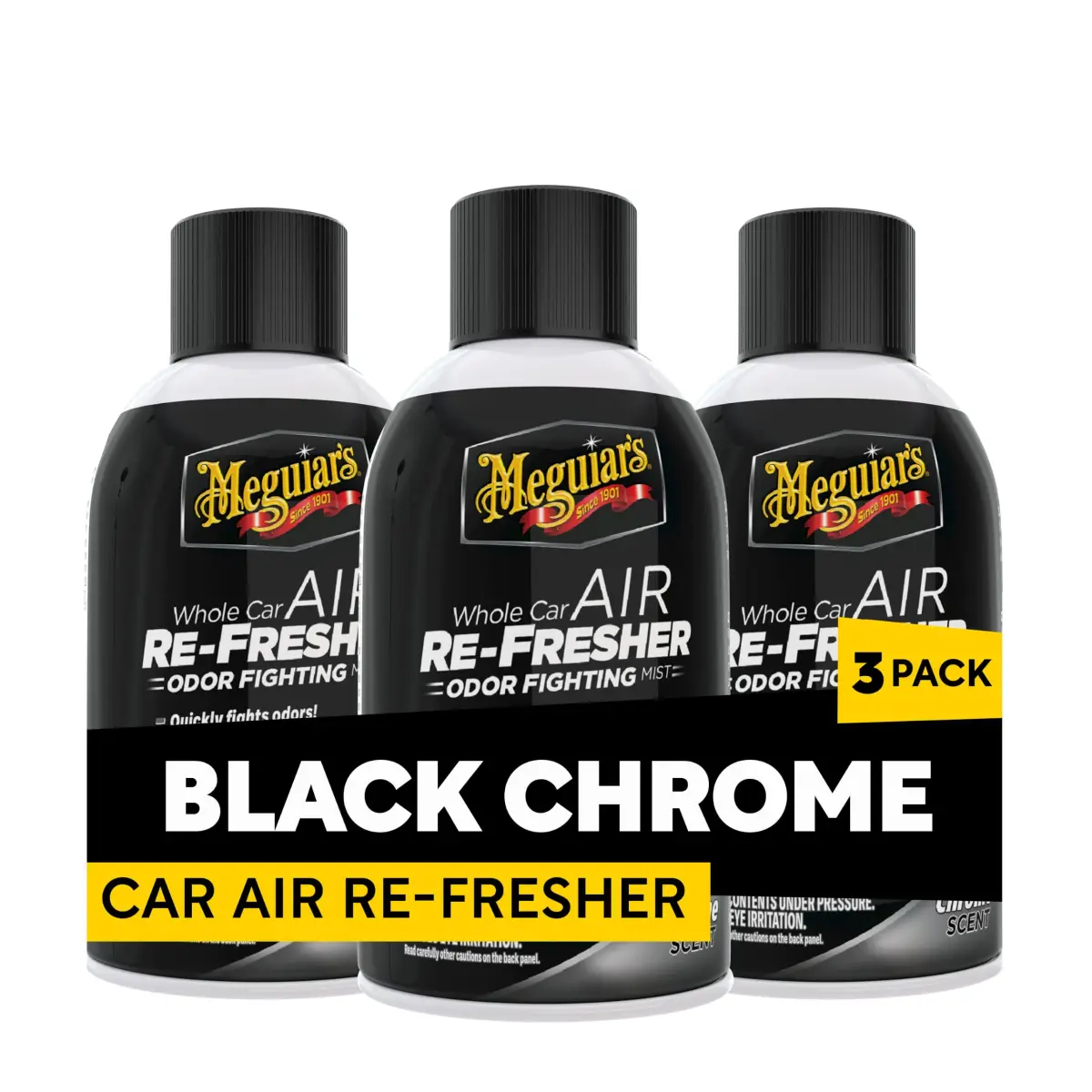 Meguiar's Air Re-Fresher Whole Car Odor Eliminator Mist, Black Chrome Scent, 6 Fl Oz (Pack of 3) | Fights Tough Smells - main product image