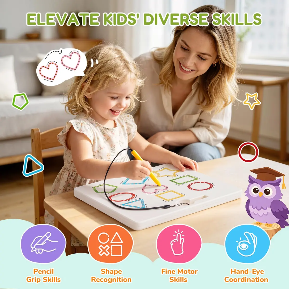 GAMENOTE Magnetic Shapes and Lines Tracing Board with Stylus | 22.8 cm x 24.5 cm (9.5 x 9.6 Inches) - view 5